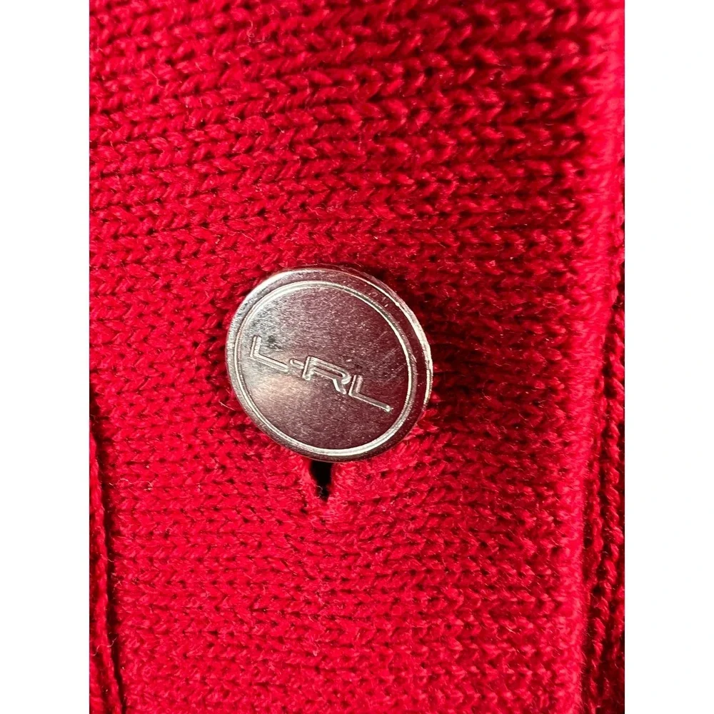 Lauren Ralph Lauren Active Cardigan Sweater Womens Medium Red Crest Cable Knit - Picture 6 of 11